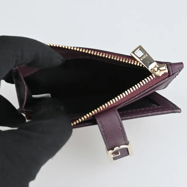 【FURLA 芙拉】FURLA FLOW拉鍊壓釦5卡零錢(酒紅)