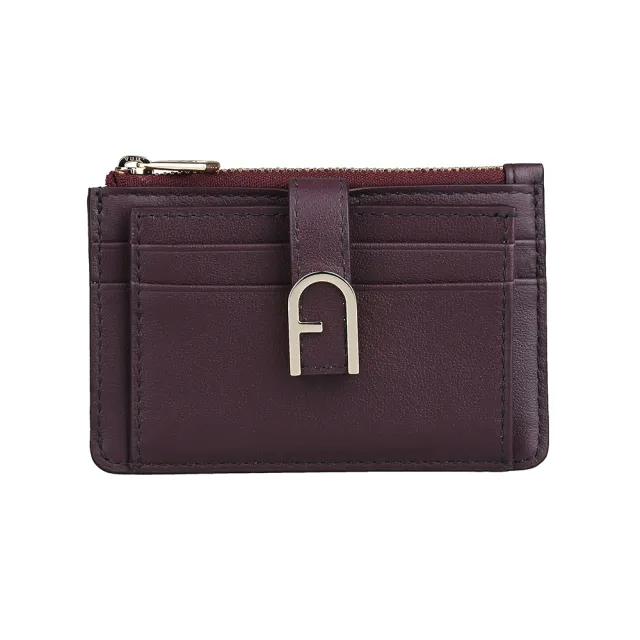 【FURLA 芙拉】FURLA FLOW拉鍊壓釦5卡零錢(酒紅)