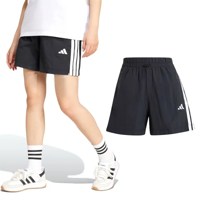 【adidas 愛迪達】W 3S WV Shorts 女款 黑色 三葉草 愛迪達 寬鬆 高腰 運動 短褲 JE1309