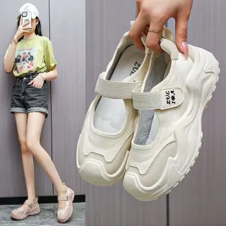 【Alberta】厚底5cm 包頭涼鞋 鏤空透氣平底瑪莉珍運動鞋 涼拖鞋 3色