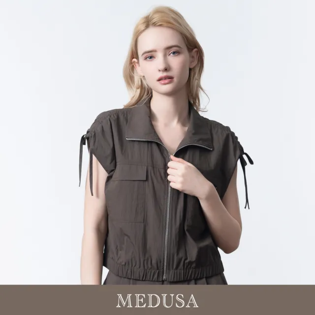 【MEDUSA 曼度莎】現貨-街頭抽皺拉鍊外套上衣 - 2色（M-XL）｜女外套上衣 短袖上衣 休閒上衣(605-5410A)