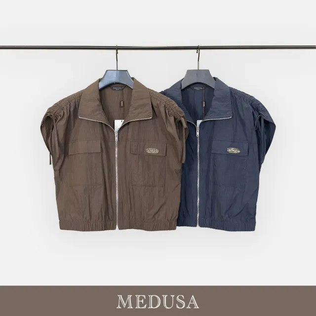 【MEDUSA 曼度莎】現貨-街頭抽皺拉鍊外套上衣 - 2色（M-XL）｜女外套上衣 短袖上衣 休閒上衣(605-5410A)
