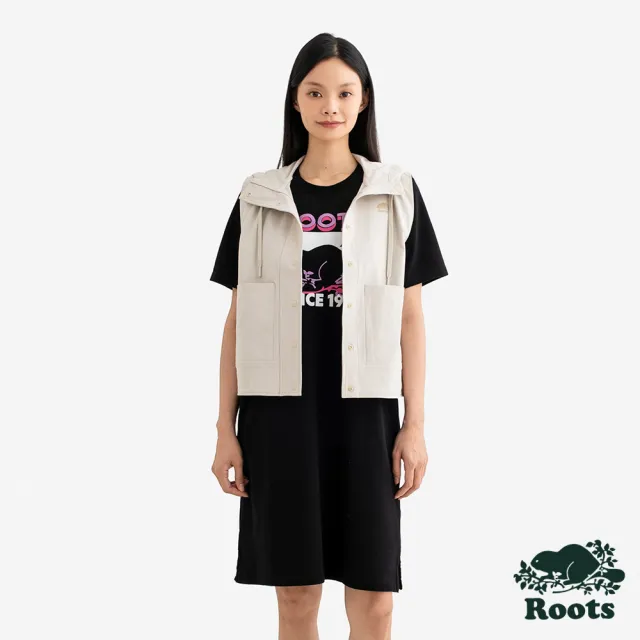 【Roots】Roots女裝- ATHLEISURE 平織連帽背心(淺卡其)