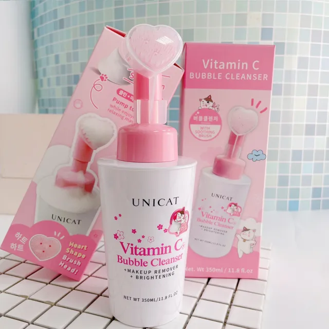 【UNICAT 變臉貓】維他命C洗顏卸妝泡泡慕斯 350ml/盒(附柔膚潔面刷 洗臉慕斯)