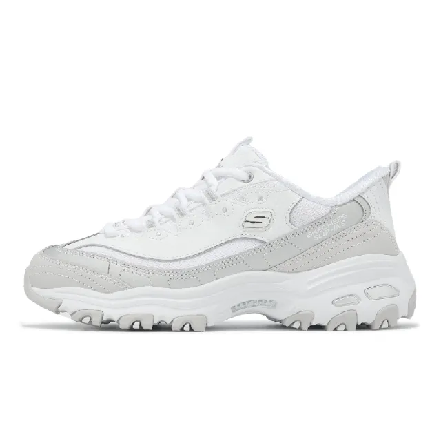 【SKECHERS】休閒鞋 D Lites-Smooth Slip-Ins 女鞋 白 銀 緩衝 拼接 老爹鞋(150537-WSL)