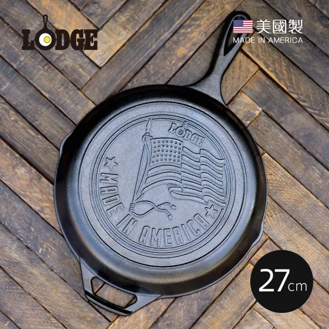 【LODGE】美國製圓形鑄鐵平底煎鍋/烤盤-美國國旗典藏款-27cm (Wanderlust/鑄鐵煎盤/鑄鐵煎鍋/L8SKFLAG)