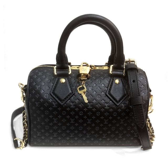 LV 路易威登 M22595 經典 SPEEDY 限量柔軟 Monogram 壓花手提斜揹包，黑色設計展現高階感，數字與英文字母圖案增添時尚元素，優質皮革材質打造經典歐系精品風格，適合男女使用，是日常出街與商務場合的理想選擇。