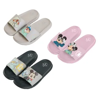【Disney 迪士尼】迪士尼女鞋 米奇 米妮 奇蒂 不對稱印刷造型防水拖鞋(迪士尼正版授權商品)