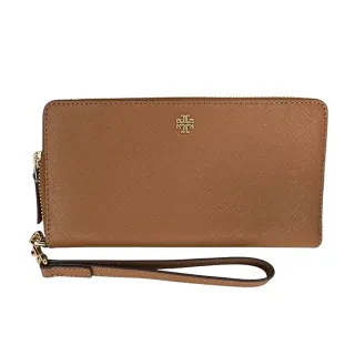 【TORY BURCH】Emerson防刮皮革拉鍊長夾/手拿包-對開款（焦糖/棕）