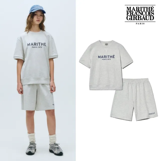 【MARITHE FRANCOIS GIRBAUD】官方旗艦 常規LOGO短袖上衣+短褲套裝 MFG 中性款(淺麻灰)
