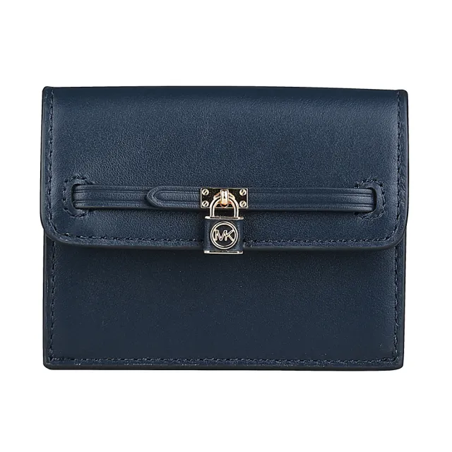 【Michael Kors】MICHAEL KORS Hamilton Legacy鎖頭吊飾2卡皮革卡片零錢包(小/海軍藍)