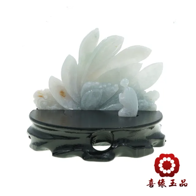 【喜緣玉品】天然翡翠A貨 靜觀蓮開 心生智慧 風水擺設 擺件-僅此一品(開運風水)(直)