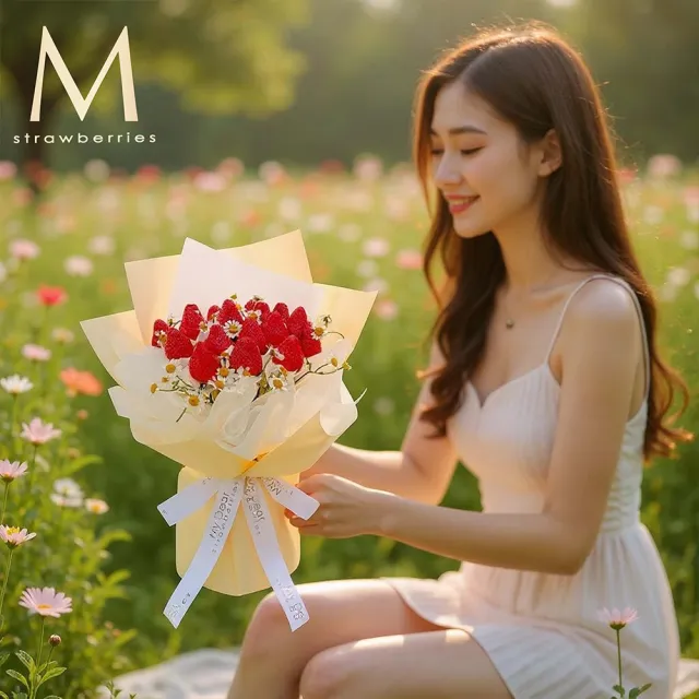 【MyDearStrawberries】法式小雛菊草莓花束(水果花束/情人節/告白/生日禮物/超人氣花束/草莓)