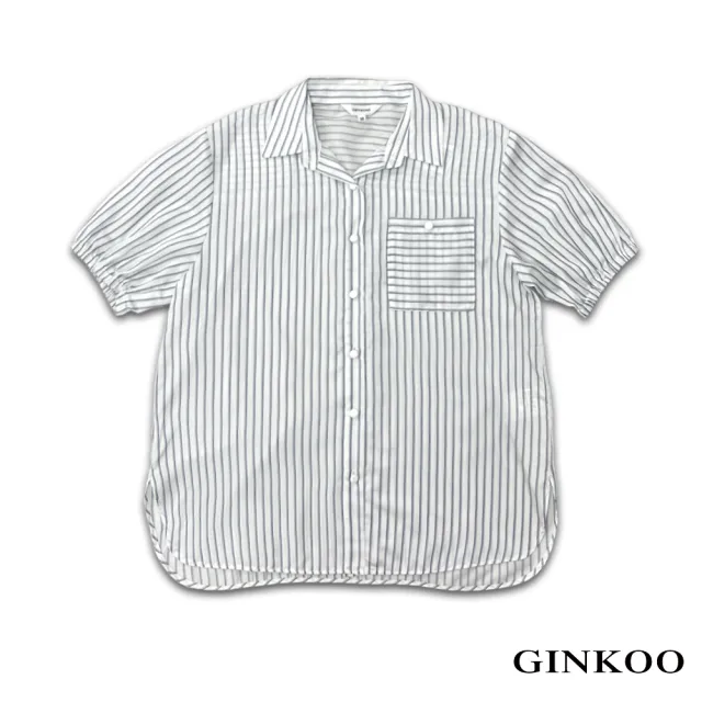 【GINKOO 俊克】袖口鬆緊條紋短袖襯衫