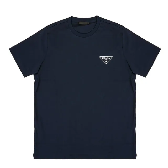 PRADA 普拉達】經典三角LOGO素面男性短袖休閒T恤XXXL(深藍色) - momo 