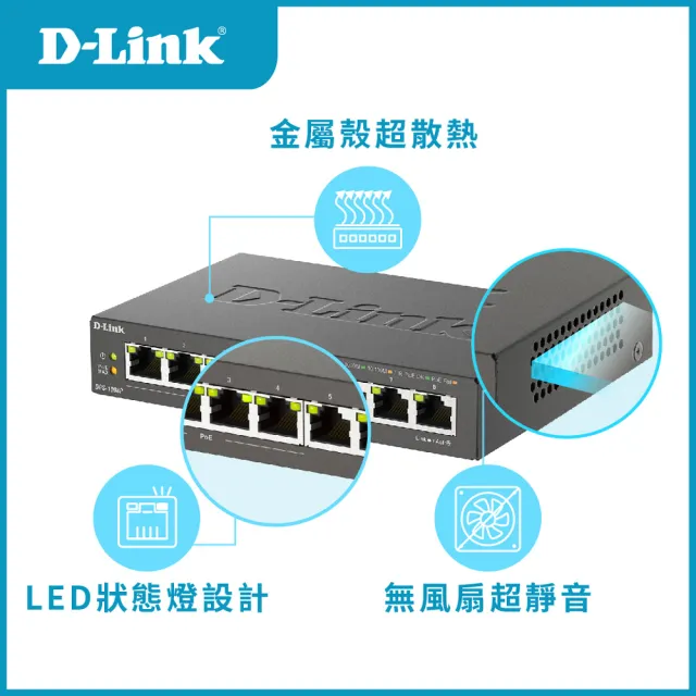 【D-Link】DGS-1008P 8埠Gigabit桌上型無網管PoE供電交換器