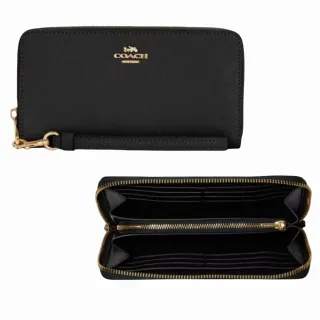 【COACH】金標馬車LOGOㄇ型拉鍊防刮手拿可拆長夾－氣質黑(coach 黑色 女夾 女皮夾 女皮包 贈非原廠紙盒)