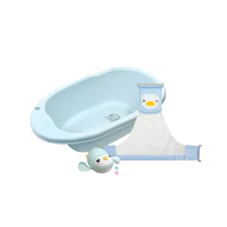 【PUKU 藍色企鵝】Smile 嬰兒 浴盆 澡盆組 38L(含初生沐浴網+企鵝)