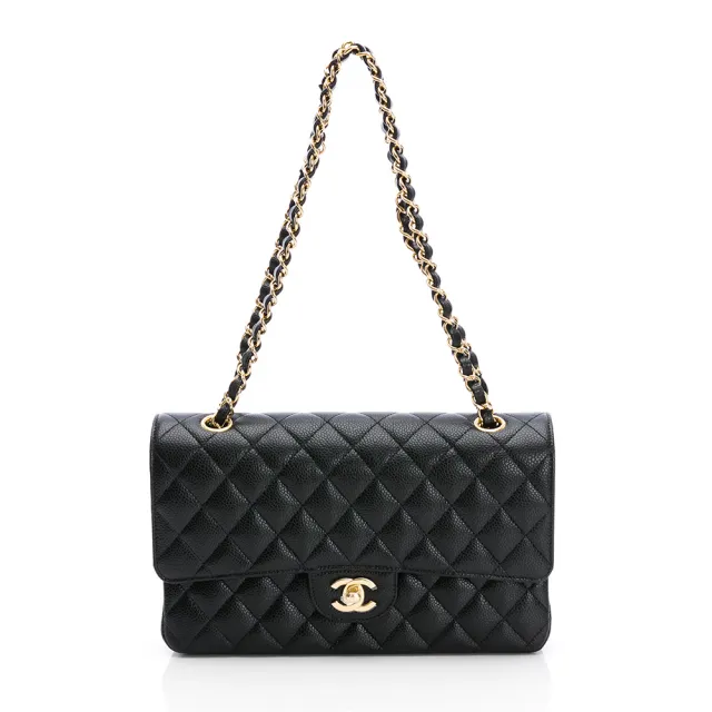 CHANEL 香奈兒 Classic Flap bag Medium粒面/中型菱格/金黑雙色鏈帶