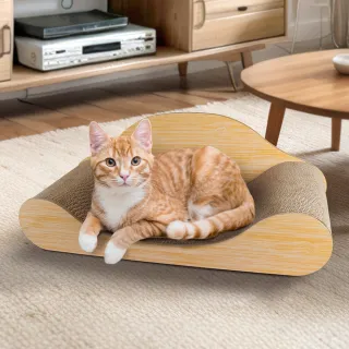 【貓本屋】木紋色U型 躺椅沙發貓抓板(L號/60cm)
