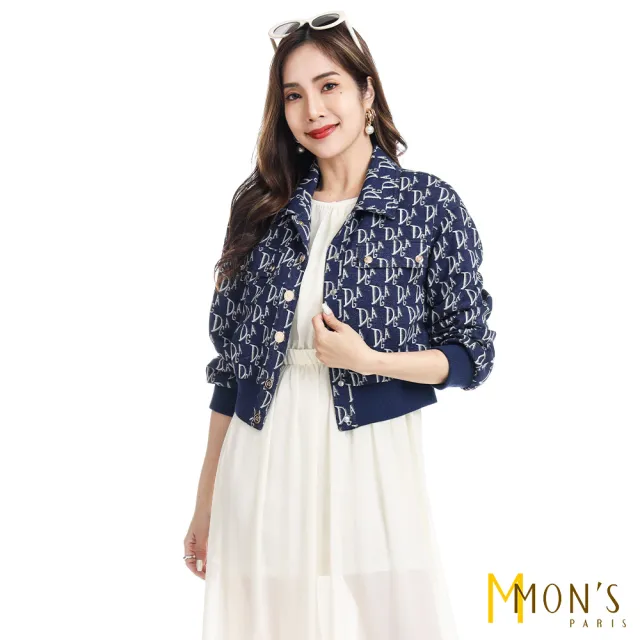 【MON’S】精品字母緹花棒球外套