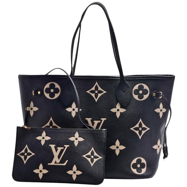【Louis Vuitton 路易威登】M58907 Neverfull MM系列 Monogram Empreinte壓花牛皮肩背包(黑色/米色)