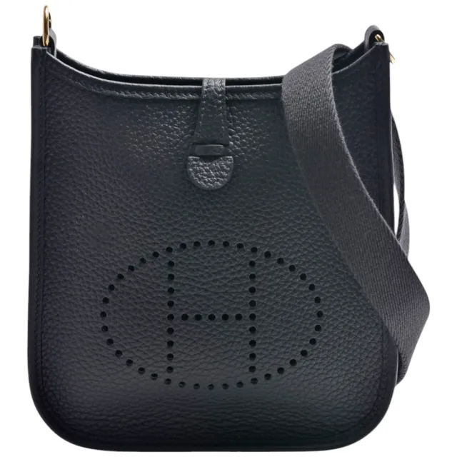 【Hermes 愛馬仕】Evelyne TPM系列荔枝紋小牛皮鏤空洞H LOGO肩/斜背包(迷你-午夜藍H069426CC-BLEU NUIT)