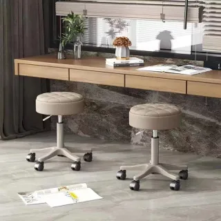 【GOOD VIBE LIVING 好氣氛家居】MINO滑順海綿旋轉升降小圓椅/滾輪椅/穿鞋椅(升降椅/凳子/美容椅/工作椅)