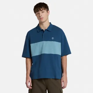 【Timberland】男款靛藍色撞色橄欖球POLO衫(A69WQESB)