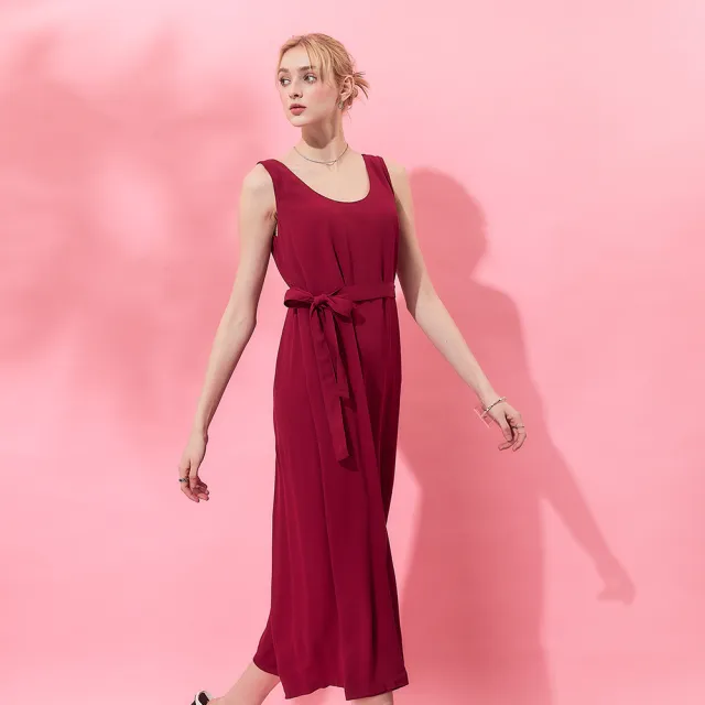 【ICHE 衣哲】Cop.Copine 法國原裝進口簡約輕禮服顯白潤紅綁帶紅洋裝