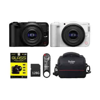 【Canon】EOS R50 V + RF-S 14-30mm F4-6.3 IS STM PZ+128G記憶卡+鋼化貼+藍牙遙控器+專業相機包(公司貨)