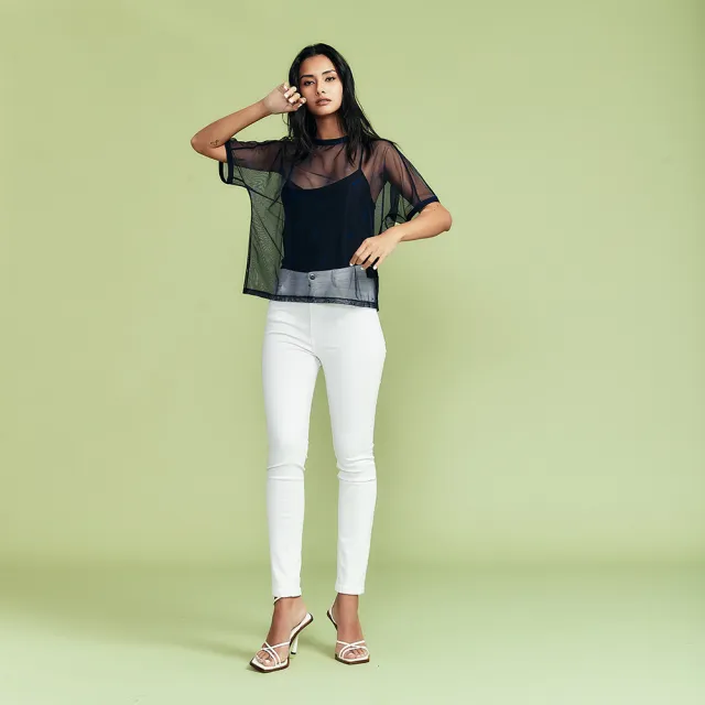 【ICHE 衣哲】Cop.Copine 法國原裝進口輕禮服透膚拼接短袖上衣