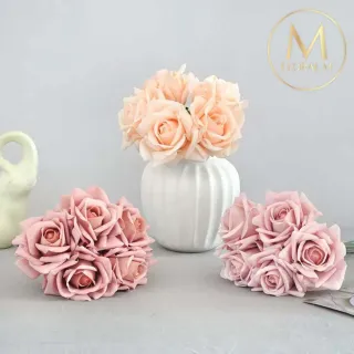 【Floral M】手感保濕安娜玫瑰仿真花材（5入組）(人造花/塑膠花/假花/裝飾花)