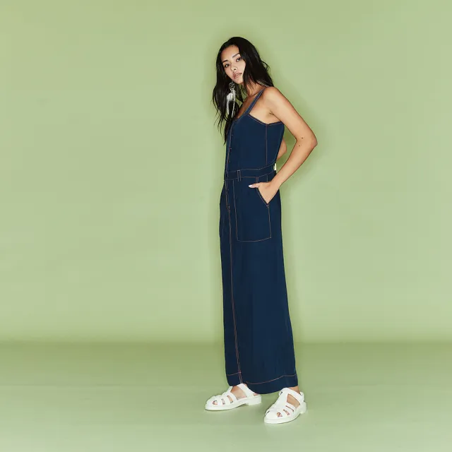 【ICHE 衣哲】Cop.Copine 法國原裝進口經典牛仔吊帶長版洋裝