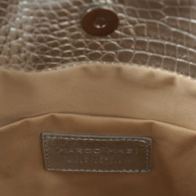 【Marco Masi Milano】義大利手工真皮包包 小牛皮鱷魚壓紋銀色水桶包(肩背兩用包 冰河銀)