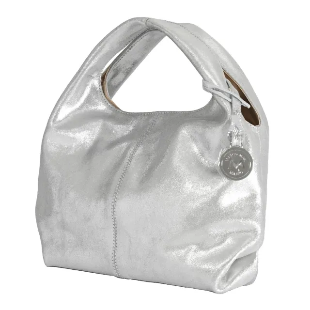 【Marco Masi Milano】義大利手工真皮 小牛皮銀色柔軟手提包(冰河銀色)