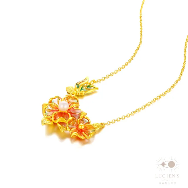 黃金項鍊(山茶花珍珠琺瑯金重:1.25錢+-0.03錢)