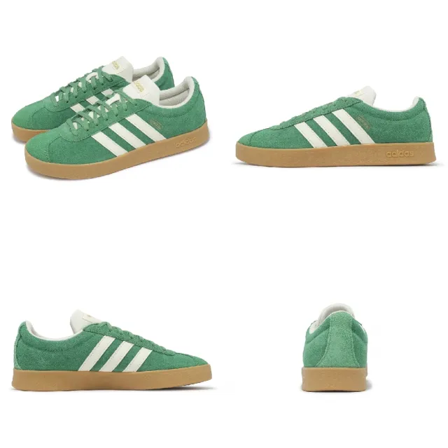 【adidas 愛迪達】休閒鞋 VL Court 2.0 男鞋 女鞋 綠 米白 復古 麂皮 膠底 愛迪達(JH5077)