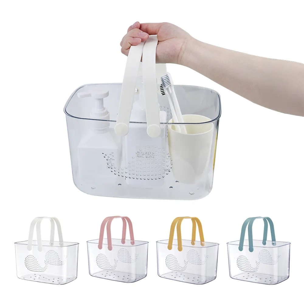 【樂居家】透明手提盥洗收納籃(瀝水籃 沐浴籃 旅行外出游泳露營 水果籃 澡堂籃)