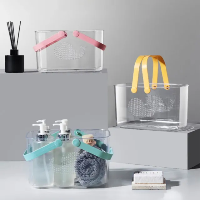 【樂居家】透明手提盥洗收納籃(瀝水籃 沐浴籃 旅行外出游泳露營 水果籃 澡堂籃)