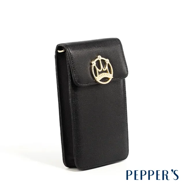 【PEPPER’S】交換禮物 CROWN 羊皮鍊背隨行包 - 櫻桃紅/煙燻黑(隨行包 手機包 女包 斜背包)