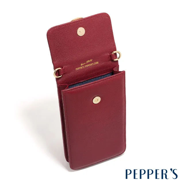 【PEPPER’S】交換禮物 CROWN 羊皮鍊背隨行包 - 櫻桃紅/煙燻黑(隨行包 手機包 女包 斜背包)