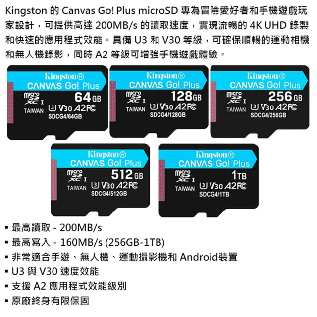 【Kingston 金士頓】1TB microSDXC TF UHS-I U3 V30 A2 記憶卡(SDCG4/1TB 平輸)