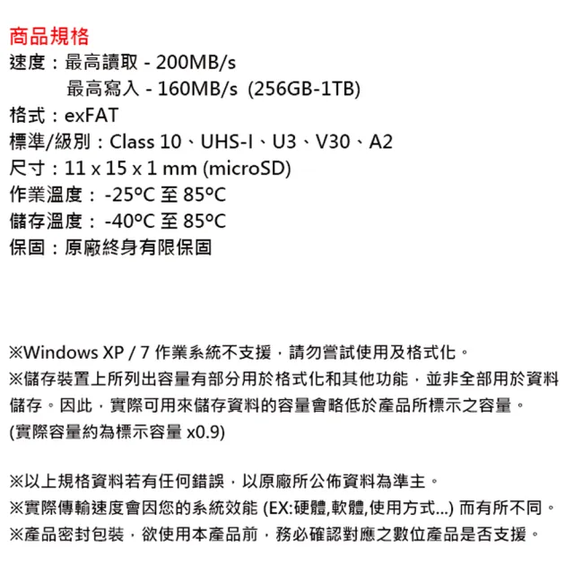【Kingston 金士頓】1TB microSDXC TF UHS-I U3 V30 A2 記憶卡(SDCG4/1TB 平輸)