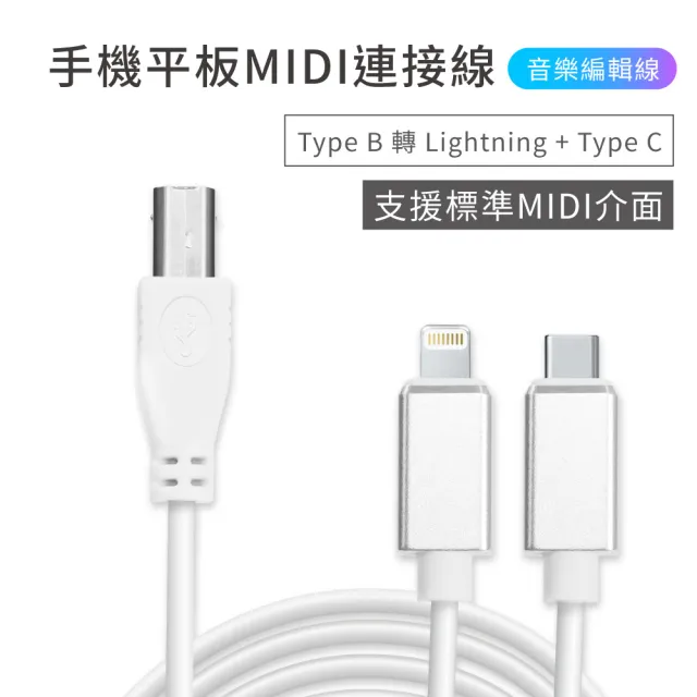 【Konix】手機平板MIDI連接線 Type B 轉 Lightning + Type C(蘋果 / 安卓通用 電子琴音樂編輯線)