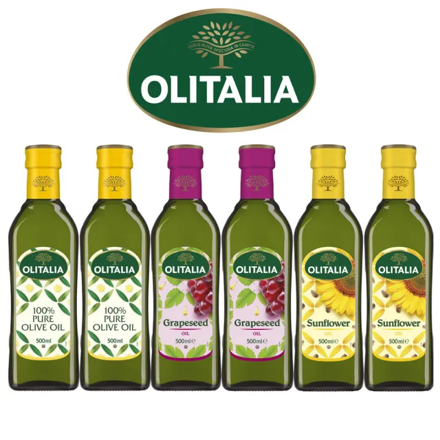 【Olitalia 奧利塔】純橄欖油+葡萄籽油+葵花油禮盒組(500mlx6瓶)