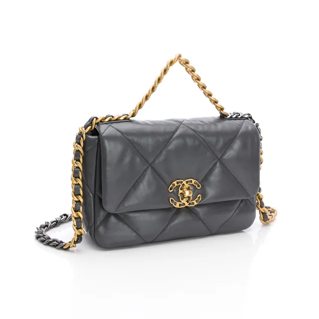 【CHANEL 香奈兒】19 Flap bag 經典皮穿雙C logo 三色鏈帶WOC/翻蓋包