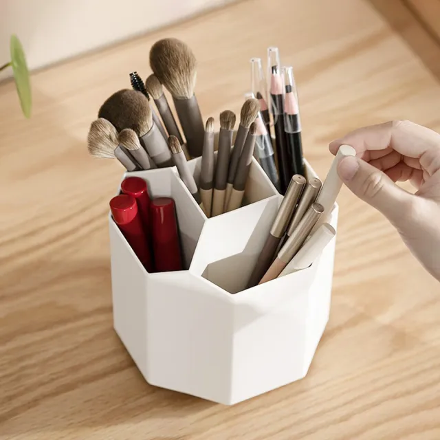 【樂居家】加高5格 360度旋轉收納筆筒(5格旋轉筆筒 大容量收納 桌面文具收納 化妝品收納 小物收納)