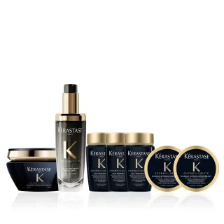 【KERASTASE 巴黎卡詩】黑鑽極萃逆時寵奢組(髮油+髮膜/新升級/護髮油)