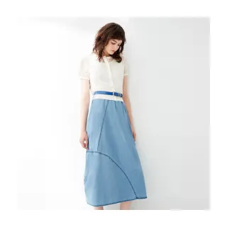 【Le Polka】不規則切接休閒牛仔長裙-女(丹寧)